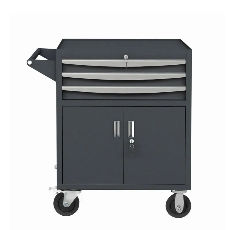 Black Metal Tool Trolley with Drawers