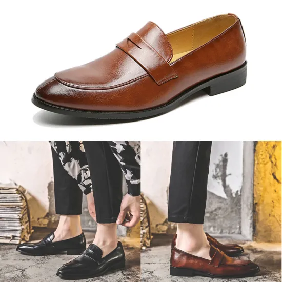 2020 Leather Business Men Dress Loafers Pointy Black Shoes Oxford Men Breathable Formal Wedding Shoes