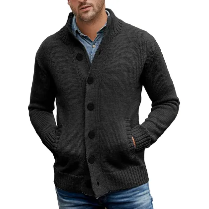 Mens Stand Collar Cardigan Sweater