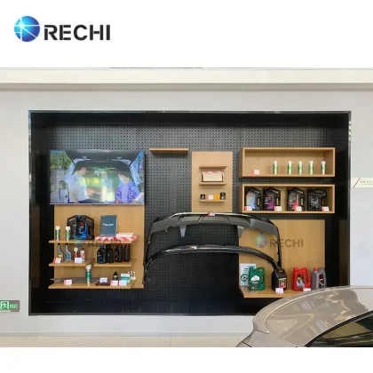 Custom Wooden Automotive Accessories and Car Maintenance Supplies Display Showcase