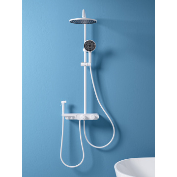 White four-function large platform Ceramic spool shower set