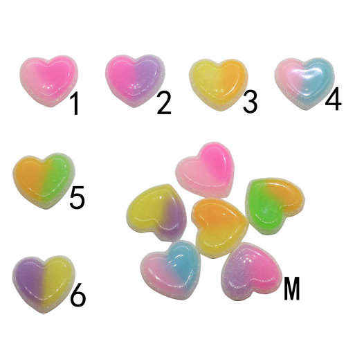 New Lovely Two-tone Color Glitter Heart Resin Flatback Cabochons Embellishments For Phone Case Scrapbooking DIY Craft