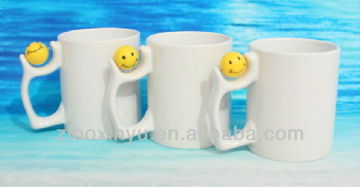 11OZ White Blank Sublimation mugs with Smil Ball insert handle FOR ZIBO XINYU PROMOTION