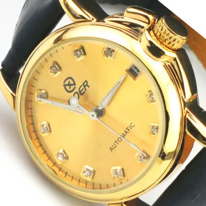 Female Goer Ladies Automatic Watch Leather Band , Big Face Watch
