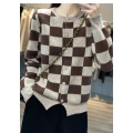 Vintage Checkerboard Crew Neck Ladies Jacket