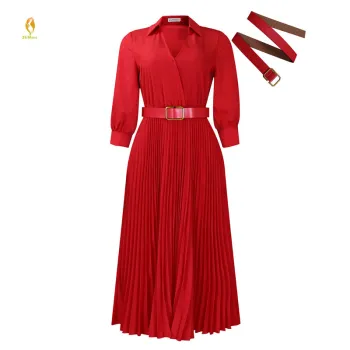 Elegant Red Pleated Maxi Dress for Women's Plus Size - Formal Occasion Wear