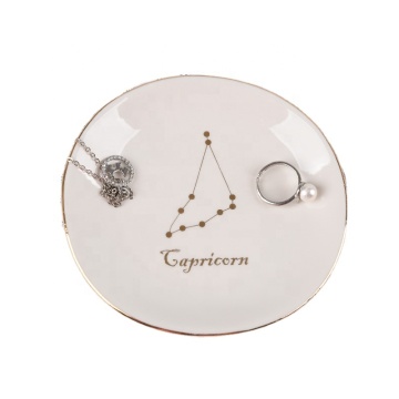 Ceramic Trinket Tray: Custom Round Small Ring Dish with Gold Decal