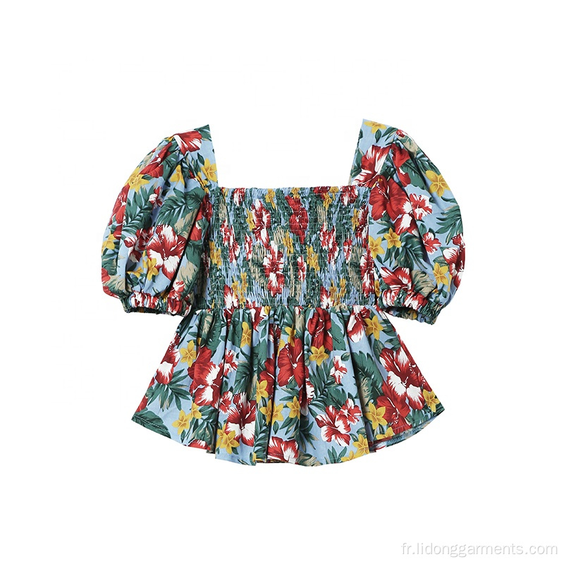 Summer Vintage Cotton Floral imprimé lanterne Femme