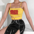 HEYounGIRL Printed Sleeveless Crop Top Women Cut out Backless Tank Top with Chains Yellow Harajuku Cropped Vest Summer Tops Tees