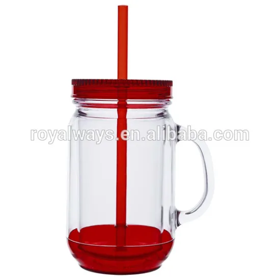 best selling plastic colored mason jar with handle and straw