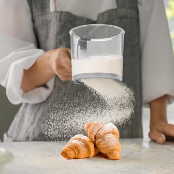 One Hand Press Crank Sifter - 3 Cup Capacity Baking Flour Sifter