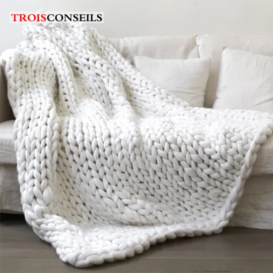 100x180cm Coarse Wool Knitted Blanket Winter Warm Thick Yarn wool Bulky Plaid Blankets Handmade Large Big Sofa Cover Blanket