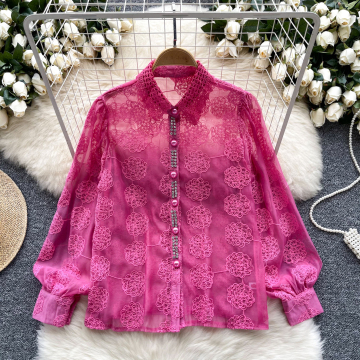 LW0508 Elegant Lace Embroidery Diamond Blouse for Ladies 2025