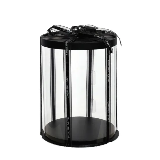 Wholesale High Quality Round Clear Cake Boxes - Black Transparent Birthday Cake Box