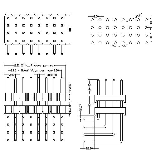 2.0 mm Pin Header Four Row Double Plastic Angle Type