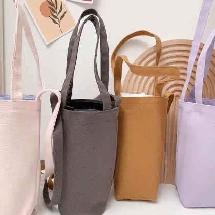 Portable crossbody cotton canvas cup holder coffee bag