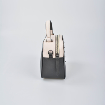 Black and white leather handbag with Top Handle