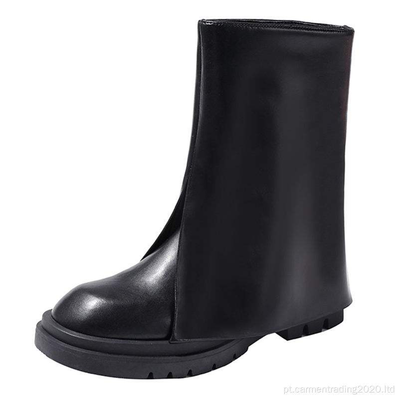 Botas femininas casuais quentes de inverno em couro