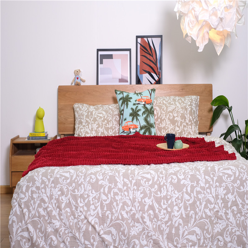 Plain Dyed Teddy Sherpa Stripes Bedding Coral Blanket