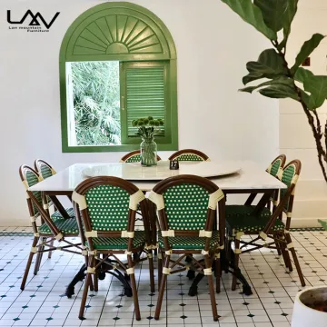 Modern Outdoor Patio Bistro Chair - Metal Frame Rattan Dining Chair