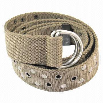 Fashionable fabric belt with eyelet, double d-ring, grey color, webbing, ideal casual decoration