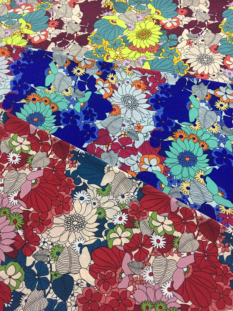 Flower Design Polyester Bubble Crepe Printing Fabric