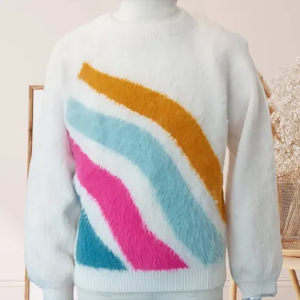 Vitality Girl Style Contrasting Color Wave Sweater