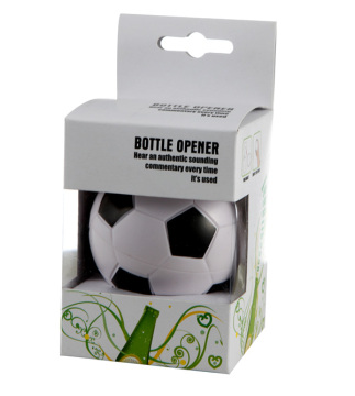 Soccer shaped music bottle opener with magnet