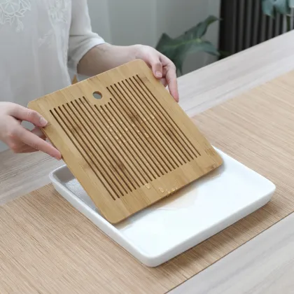Bamboo Chinese Gongfu Tea Tray - Ceramic Tea Table for Kungfu Set