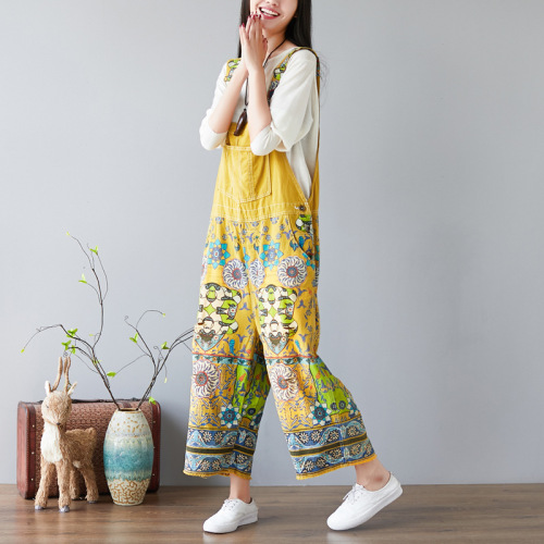 Baggy Sleeveless Cotton Linen Jumpsuits Wide Leg Jumpsuits Long Bib Pants Factory