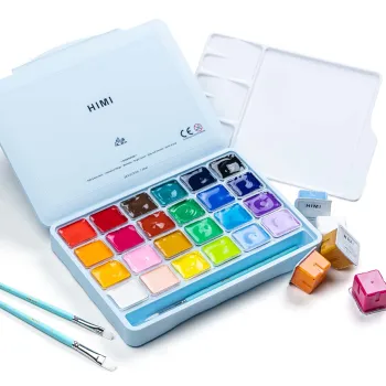 Himi Miyagi Durable Gouache Paint Set, 24 Colors, 30g Each Jelly Cup