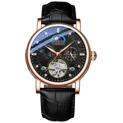 Men's Automatic Tourbillon Mechanical Watch with Waterproof, Multi-Function Compass and Hollow Design