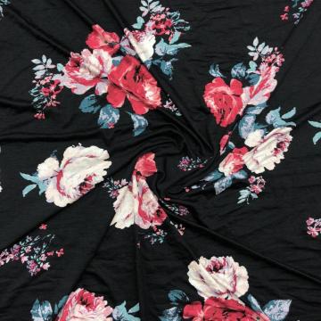 Tessuto a fiori stampato in jersey singolo di rayon spandex lavorato a maglia