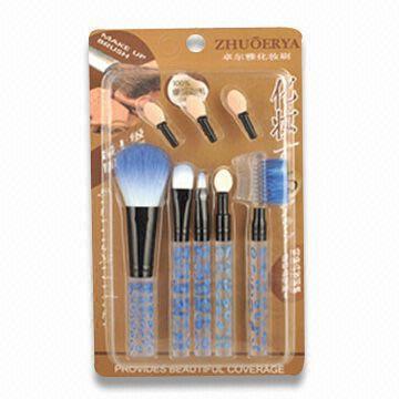 5-piece Travel Makeup Brushes with Black Aluminum Ferrule, OEM Orders are Welcome