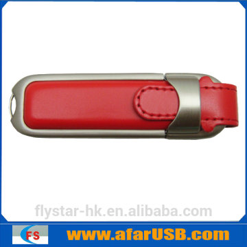 Quality genuine leather usb stick with stainless steel frame