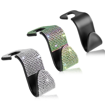 Car Back Seat Headrest Hooks Bling Crystal Rhinestone Auto Hanger for Seat Organizer Accessory for Purse Bags Handbag