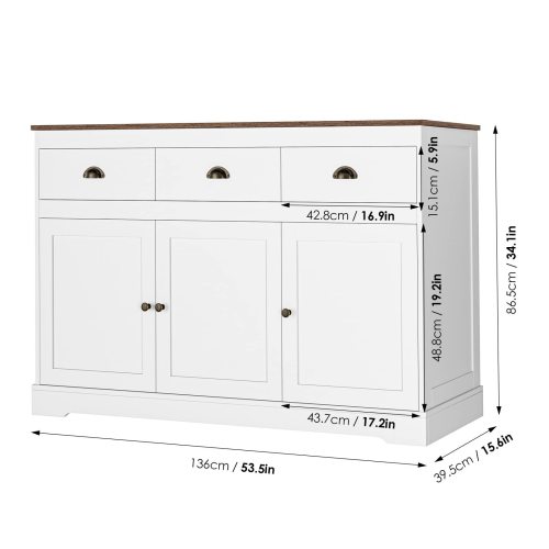 Wood Kitchen Cabinet 3-Drawer Buffet Sideboard