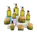 Frosted Green Empty Glass Bottles Lotion Pump Bamboo