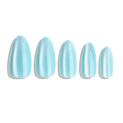 Glossy sky blue color cat eye false nail
