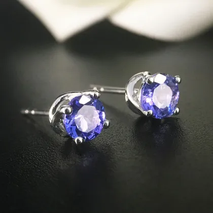 18K White Gold Inlaid Natural Tanzanite Fashion Earrings