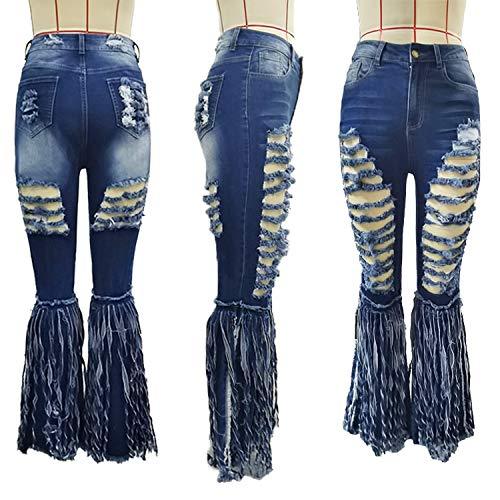 Raw Hem Denim Pants Womens Ripped Fringe Mop Tassel Bell Bottom Jeans Manufactory