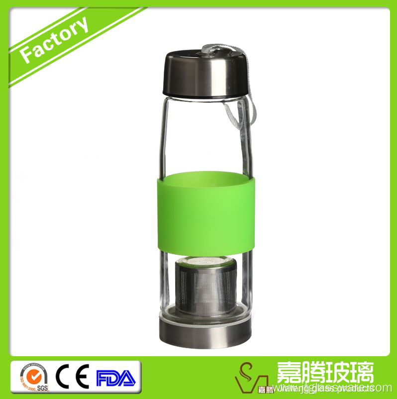 Glass Drinking Water Bottle with silicone sleeve