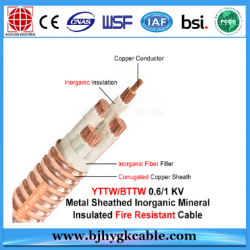 Cable resistente al fuego con cubierta de cobre aislado de mica