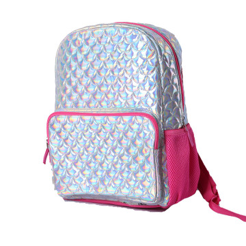 BSCI Factory Quilted Holographic Laser Childs School Bag Waterproof Shoulder Bag Pu Leather Backpack Shoulder Bag Para sa Babae
