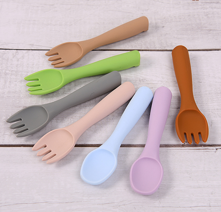 Silicone Spoon And Fork For Babies Feeding
