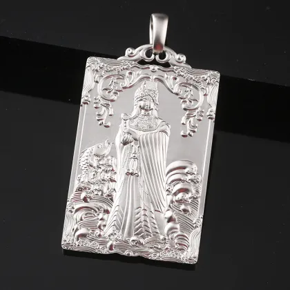 925 Sterling Silver Goddess Matsu Buddha Pendant for Buddhist Culture Inheritance