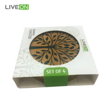 Tea & Drink Round Bamboo Coaster Set