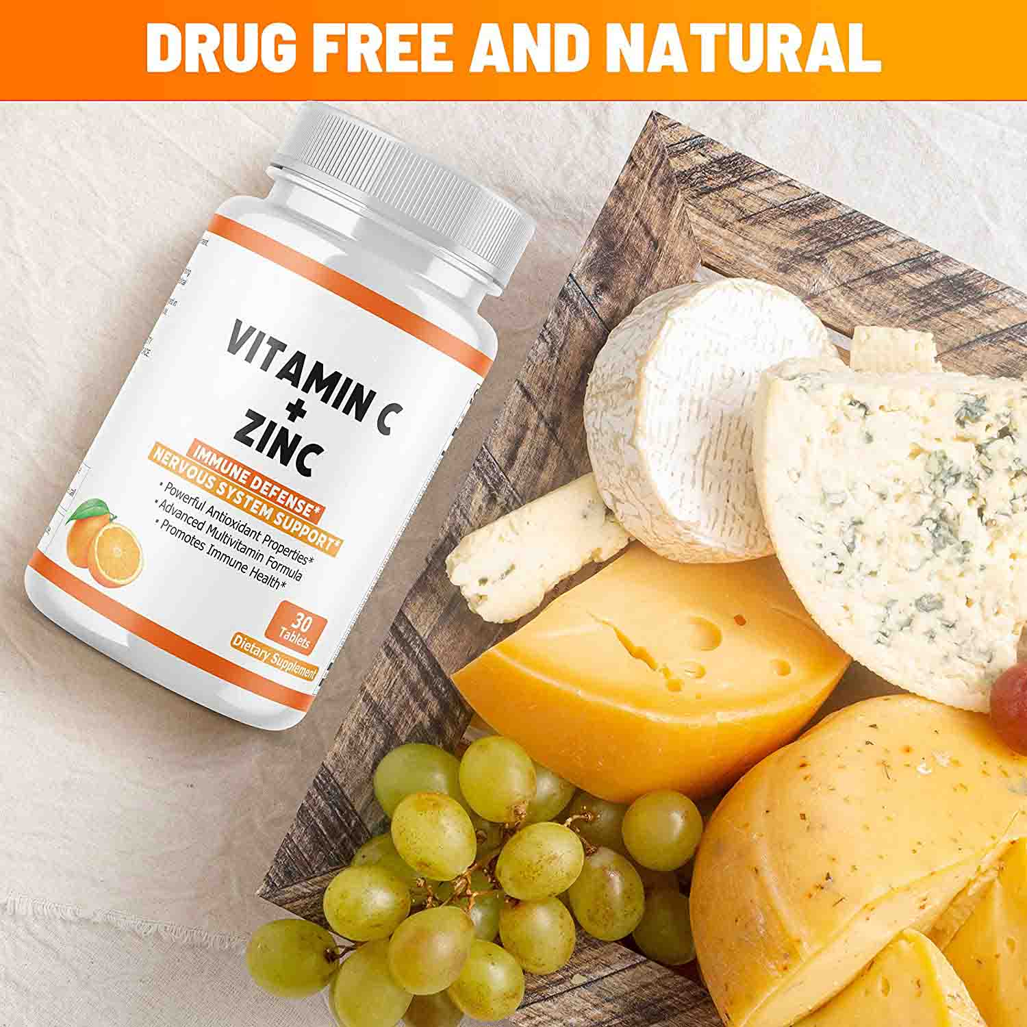 Private Label Immune Boost 500mg Orange Flavor Vitamin C Zinc Chewable Tablets Improve Immune System