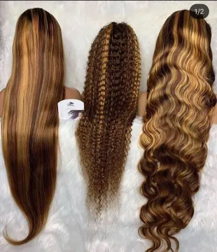 Highlight Curly Hair wigs, Brazilian Raw Human Hair Ombre Blonde Straight Wavy Breathable 13x6 Swiss Lace Front Wig