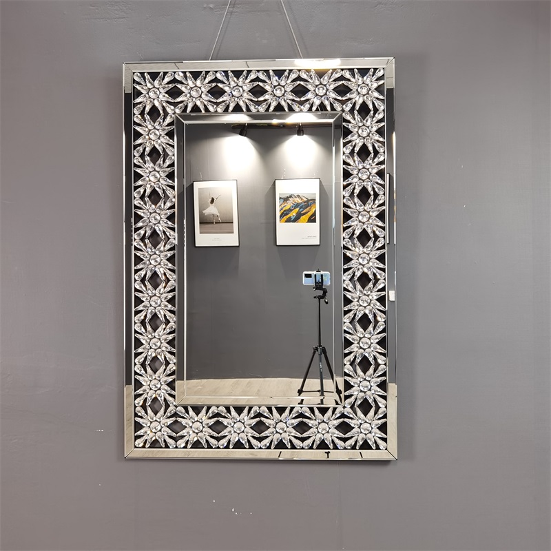 ガラスの花の装飾的な長方形の壁鏡